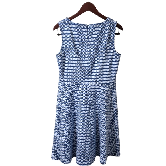Talbots Sleeveless Blue Geometric Print Midi Dress Lg Fit N Flare Summer Career - Picture 6 of 12